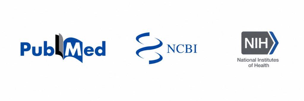 PubMed, NCBI and NIH logos displayed in a horizontal banner to highlight the scientific references section of the JellyThin review page.