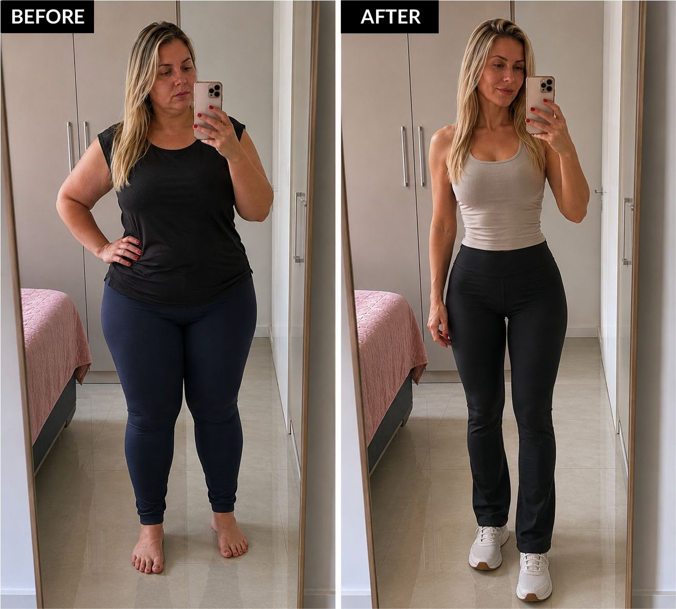 Illustrative JellyThin before and after review showing body transformation progress